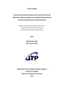 Image of ANALISA PENGISIAN BATERAI LEAD-ACID PADA MATLAB SIMULINK DENGAN VARIASI SOC BATERAI MENGGUNAKAN TEGANGAN KONSTAN DAN ARUS KONSTAN