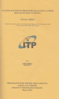 Image of ANALISA KAPASITAS DRAINASE JALAN RAYA LUBUK BEGALUNG KOTA PADANG