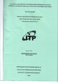 Image of ANALISA LAJU KEAUSAN KAMPAS REM BERBAHAN DASAR SERBUK CANGKANG KEPALA SAWIT DAN MATRIKS POLIMER