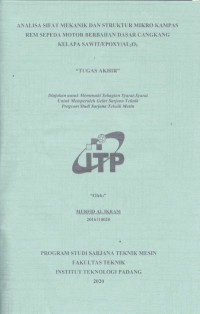 Image of ANALISA SIFAT MEKANIK DAN STRUKTUR MIKRO KAMPAS REM SEPEDA MOTOR BERBAHAN DASAR CANGKANG KELAPA SAWIT/EPOXY/AL2O3