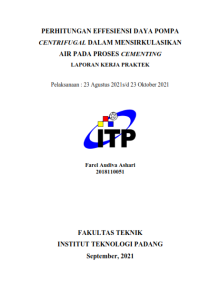 Image of Perhitungan Efesiensi Daya Pompa Centrifugal Dalam Mensirkulasikan Air Pada Proses Cementing