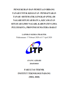 Image of Pengukuran dan Pemetaan Bidang Tanah untuk Kegiatan Pendaftaran Tanah Sistematik Lengkap (PTSL) di Nagari Situjuah Batua, Kecamatan Situjuah Limo Nagari, Kabupaten Lima Puluh Kota, Provinsi Sumatera Barat