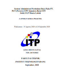 Image of System Administrasi Perubahan Daya pada PT. PLN (Persero) UIW Sumatera Barat UP3 Solok ILP Muara Labuh