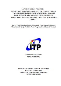 Image of PEMETAAN BIDANG TANAH UNTUK PENDAFTARAN TANAH SISTEMATIS LENGKAP (PTSL) DI NAGARI ROBI JONGOR KECAMATAN  GUNUNG TULEH KABUPATEN PASAMAN BARAT PROVINSI SUMATERA BARAT