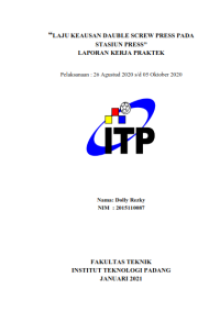 Image of Laju Keausan Double Screw Press pada Stasiun Press