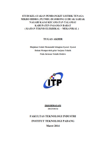 Image of STUDI KELAYAKAN PEMBANGKIT LISTRIK TENAGA MIKRO HIDRO ( PLTMH ) DI JORONG LUBUAK SARIAK NAGARI KAJAI KECAMATAN TALAMAU KABUPATEN PASAMAN BARAT ( KAJIAN TEKNIS ELEKRIKAL – MEKANIKAL )